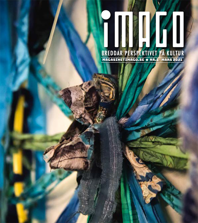 Tidningens förstasida visar ett konstverk med färgade knutna tygremsor. I övre högre hörnet står texten "iMago - breddar perspektivet på kultur".